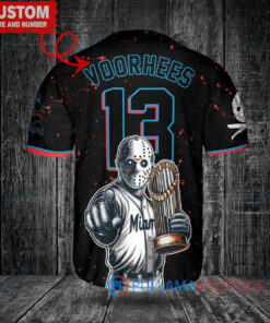 Miami Marlins Jason Voorhees Halloween World Series Trophy Baseball Jersey Black