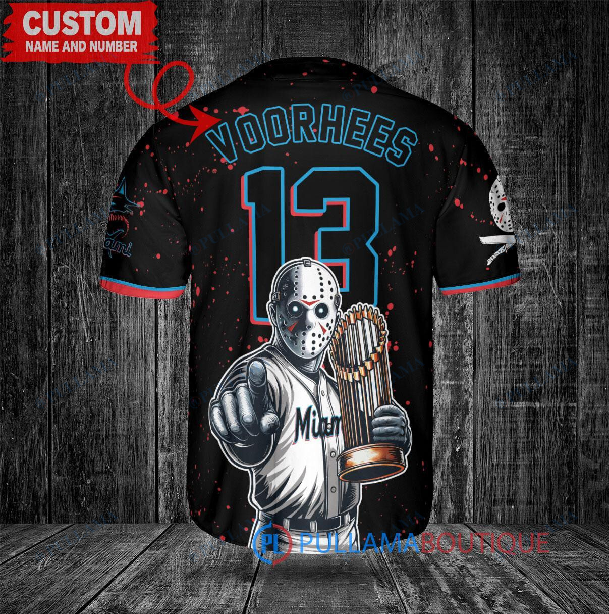 Boston Red Sox x Friday the 13th Jason Voorhees Halloween with World Series Trophy Custom Baseball Jersey Red