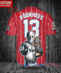 Miami Marlins Jason Voorhees Halloween World Series Trophy Baseball Jersey Red