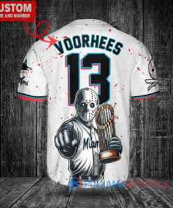 Miami Marlins Jason Voorhees Halloween World Series Trophy Baseball Jersey White