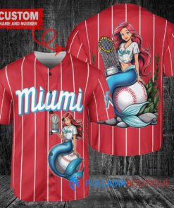 Miami Marlins x Ariel Mermaid with Trophy Custom Baseball Jersey Red