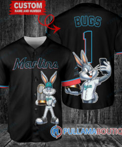 Miami Marlins x Bugs Bunny with Trophy Baseball Jersey Black