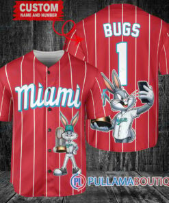 Miami Marlins x Bugs Bunny with Trophy Baseball Jersey Red