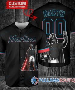 Miami Marlins x Darth Vader Star Wars with Trophy Baseball Jersey Black