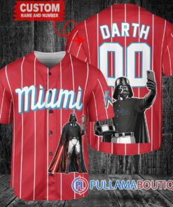 Miami Marlins x Darth Vader Star Wars with Trophy Baseball Jersey Red