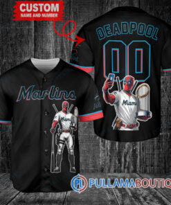 Miami Marlins x Deadpool with Trophy Baseball Jersey Black