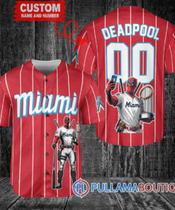 Miami Marlins x Deadpool with Trophy Baseball Jersey Red