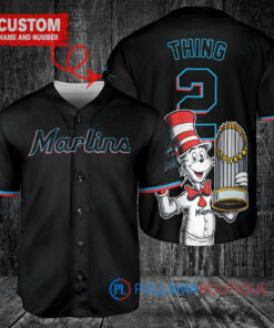 Miami Marlins x Dr Seuss with World Series Trophy Custom Baseball Jersey Black