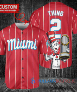 Miami Marlins x Dr Seuss with World Series Trophy Custom Baseball Jersey Red