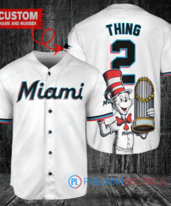 Miami Marlins x Dr Seuss with World Series Trophy Custom Baseball Jersey White