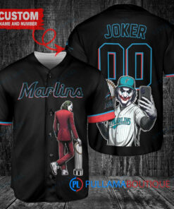 Miami Marlins x Joker DC Comics with Trophy Custom Baseball Jersey Black