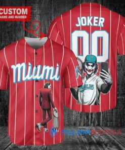 Miami Marlins x Joker DC Comics with Trophy Custom Baseball Jersey Red