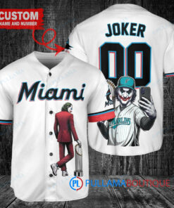 Miami Marlins x Joker DC Comics with Trophy Custom Baseball Jersey White