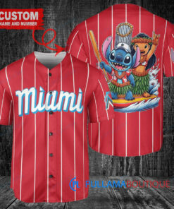 Miami Marlins x Lilo & Stitch with Trophy Baseball Jersey Red