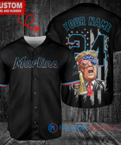 Miami Marlins x Limited Edition with World Series Trophy Custom Baseball Jersey Black