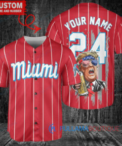 Miami Marlins x Limited Edition with World Series Trophy Custom Baseball Jersey Red