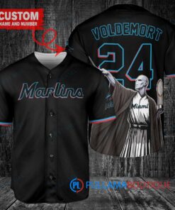 Miami Marlins x Lord Voldemort Harry Potter with Trophy Custom Baseball Jersey Black