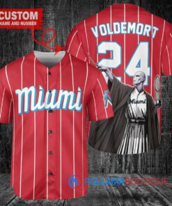 Miami Marlins x Lord Voldemort Harry Potter with Trophy Custom Baseball Jersey Red