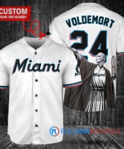 Miami Marlins x Lord Voldemort Harry Potter with Trophy Custom Baseball Jersey White