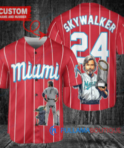 Miami Marlins x Luke Skywalker Star Wars with Trophy Custom Baseball Jersey Red