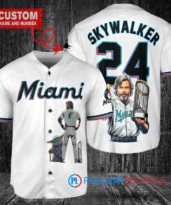 Miami Marlins x Luke Skywalker Star Wars with Trophy Custom Baseball Jersey White