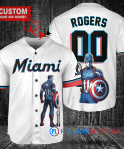 Miami Marlins x Marvel Captain America Steve Rogers Baseball Jersey White