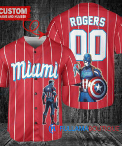 Miami Marlins x Marvel Captain America Steve Rogers with Trophy Custom Baseball Jersey Red