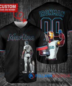 Miami Marlins x Marvel Iron Man Tony Stark with Trophy Custom Baseball Jersey Black