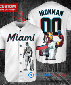 Miami Marlins x Marvel Iron Man Tony Stark with Trophy Custom Baseball Jersey White