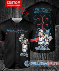 Miami Marlins x Mickey and Minnie with Trophy Baseball Jersey Black