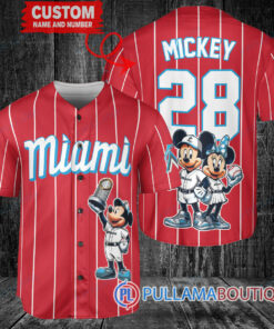 Miami Marlins x Mickey and Minnie with Trophy Baseball Jersey Red