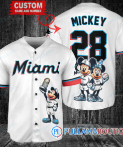 Miami Marlins x Mickey and Minnie with Trophy Baseball Jersey White