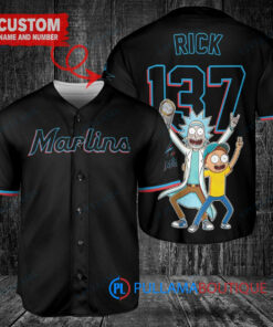 Miami Marlins x Rick and Morty with Trophy Custom Baseball Jersey Black