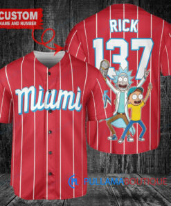 Miami Marlins x Rick and Morty with Trophy Custom Baseball Jersey Red