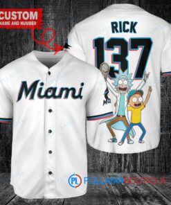 Miami Marlins x Rick and Morty with Trophy Custom Baseball Jersey White