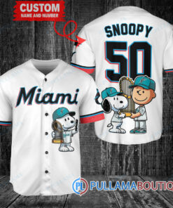 Miami Marlins x Snoopy and Charlie Brown with Trophy Baseball Jersey White