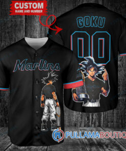 Miami Marlins x Son Goku Kakarot Super Saiyan Dragon Ball Z with Trophy Baseball Jersey Black V2