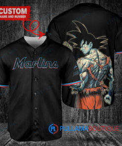 Miami Marlins x Son Goku Kakarot Super Saiyan Dragon Ball Z with Trophy Baseball Jersey Black