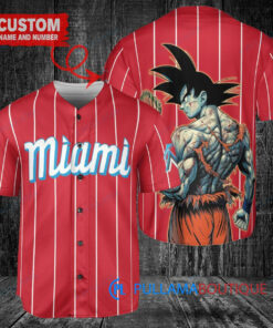 Miami Marlins x Son Goku Kakarot Super Saiyan Dragon Ball Z with Trophy Baseball Jersey Red