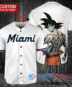 Miami Marlins x Son Goku Kakarot Super Saiyan Dragon Ball Z with Trophy Baseball Jersey White