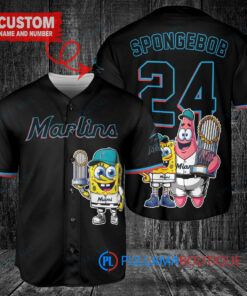 Miami Marlins x SpongeBob SquarePants with Trophy Custom Baseball Jersey Black