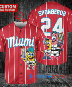 Miami Marlins x SpongeBob SquarePants with Trophy Custom Baseball Jersey Red