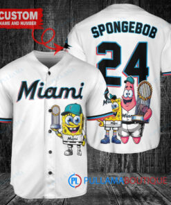 Miami Marlins x SpongeBob SquarePants with Trophy Custom Baseball Jersey White