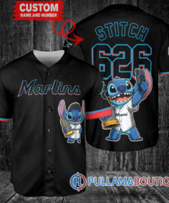 Miami Marlins x Stitch with Trophy Baseball Jersey Black