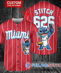 Miami Marlins x Stitch with Trophy Baseball Jersey Red