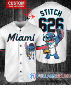 Miami Marlins x Stitch with Trophy Baseball Jersey White