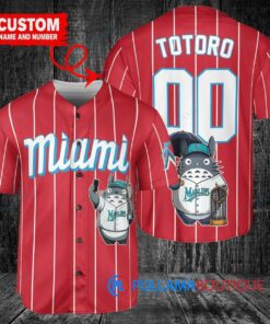 Miami Marlins x Totoro Studio Ghibli with Trophy Custom Baseball Jersey Red