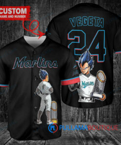 Miami Marlins x Vegeta Super Saiyan Dragon Ball Z with Trophy Custom Baseball Jersey Black