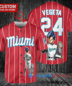 Miami Marlins x Vegeta Super Saiyan Dragon Ball Z with Trophy Custom Baseball Jersey Red