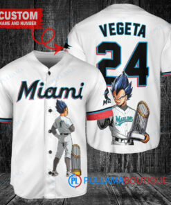 Miami Marlins x Vegeta Super Saiyan Dragon Ball Z with Trophy Custom Baseball Jersey White